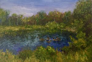 Meyer, Joan: Bathing Geese at New Pond Farm