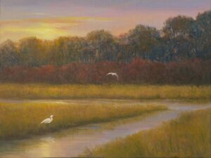 Gabel, Tarryl: Marsh at sunset with Egrets